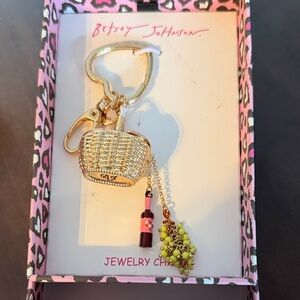 Betsey Johnson Gold Keychain/Bag Charm with Wine and Grapes Charm-NWT